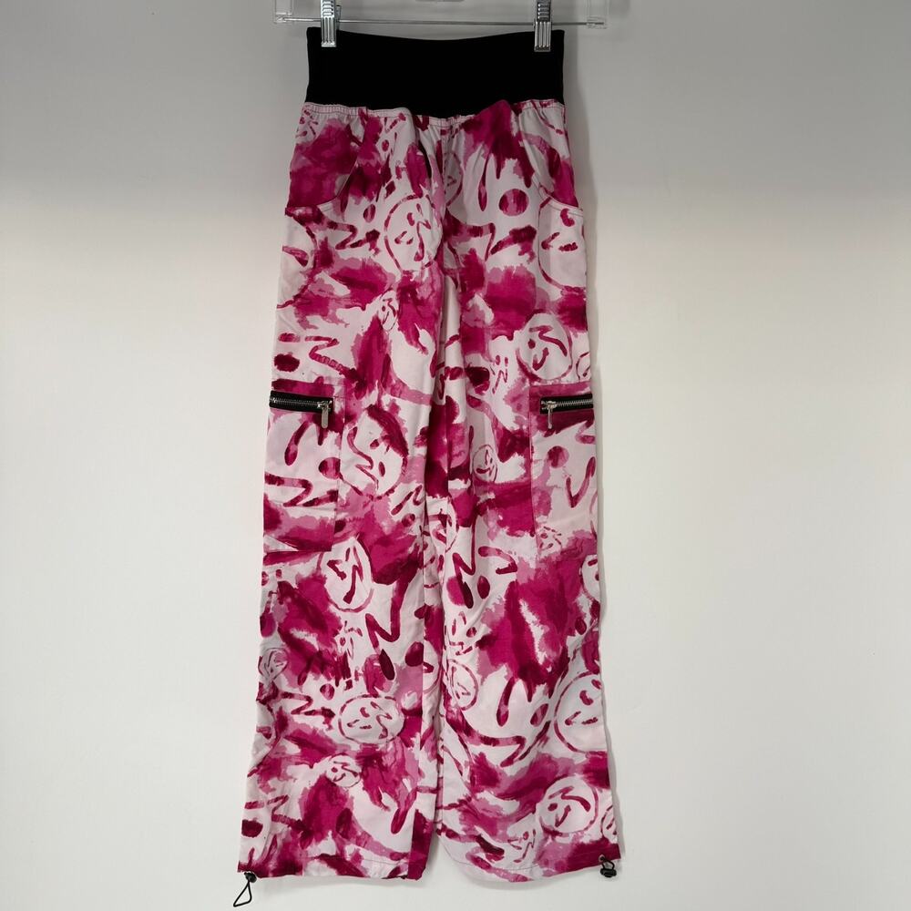 NWT Zumba Marvelous Cargo Pants Womens XS Beetroot Purple Marble Bungee Wide Leg